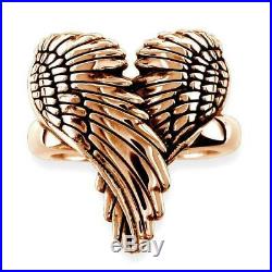 Large Angel Heart Wings Ring with Black, Wings Of Love, 22mm in 14K Pink Gold