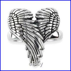 Large Angel Heart Wings Ring with Black, Wings Of Love, 22mm in 14K White Gold