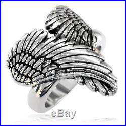 Large Angel Heart Wings Ring with Black, Wings Of Love, 22mm in Sterling Silver