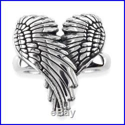 Large Angel Heart Wings Ring with Black, Wings Of Love, 22mm in Sterling Silver