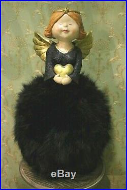 Large Angel Mika with Dress Heart and Wings Black Gold 60cm New Cor Mulder