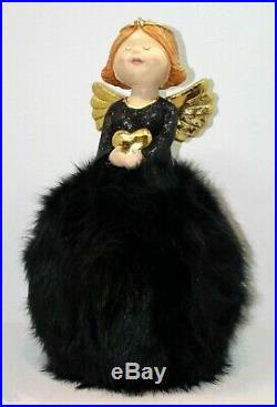 Large Angel Mika with Dress Heart and Wings Black Gold 60cm New Cor Mulder