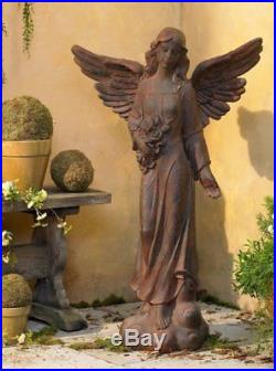 Large Angel Statue Figurine Garden Sculpture English Tudor Style Flowers Wings\