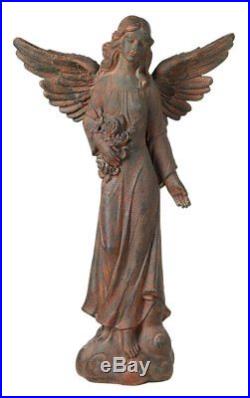 Large Angel Statue Figurine Garden Sculpture English Tudor Style Flowers Wings