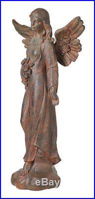 Large Angel Statue Figurine Garden Sculpture English Tudor Style Flowers Wings\