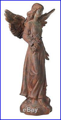 Large Angel Statue With Roses Wings 41 Sculpture Garden Lawn Home Art Decor