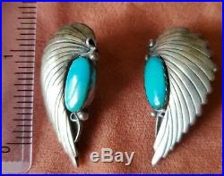 Large Angel Wing Handmade Sterling Silver Turquoise Stones Earrings