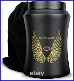 Large Angel Wings Cremation Urns Up to 220 lbs Elegant Velvet Bag Black