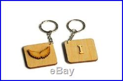 Large Angel wings wooden keyring with initial personalisation