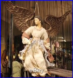 Large Angel with Trombone Handpainted Clothes Fabrics Wings Gold Metal Ca 60 Cm