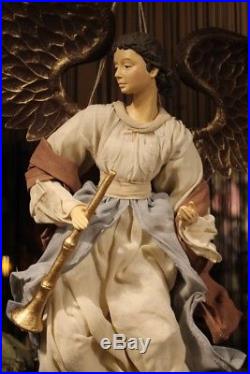 Large Angel with Trombone Handpainted Clothes Fabrics Wings Gold Metal Ca 60 Cm
