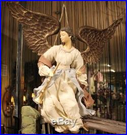 Large Angel with Trumpet Hand Painted Clothing Fabric Wings Gold Metal Approx