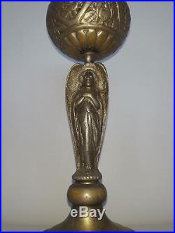 Large Antique Religious Brass Chalice Angel Wings Handle
