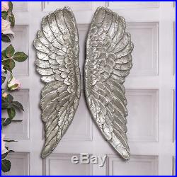 Large Antique Silver Angel Wings Decorative Wall Mounted Hanging Cherub Art Gift