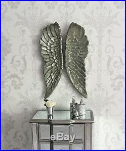 Large Antique Silver Angel Wings Wall Mounted Art Cherub Decor Hanging Home