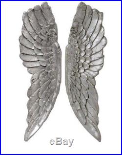 Large Antique Silver Wall Mounted Angel Wings Decorative Hanging Cherub Art Gift