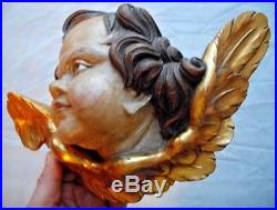 Large Antique Vintage Wooden Angel Putti Winged Cherub Religious Santos Wood