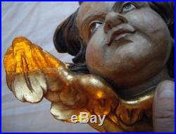 Large Antique Vintage Wooden Angel Putti Winged Cherub Religious Santos Wood