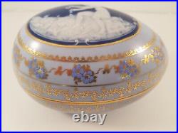Large Barbotine Limoge France Porcelain Egg Trinket Box Angel W Wings Vintage