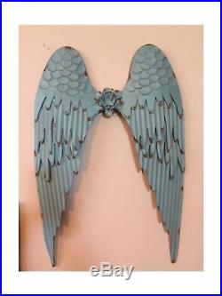 Large Beautiful Distressed Style Metal Turquoise Green Angel Wings Home Wall