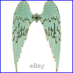 Large Beautiful Distressed Style Metal Turquoise Green Angel Wings Home Wall