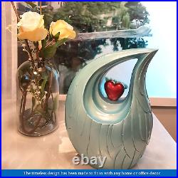 Large Blue Angel Wing Cremation Urn Ceramic Teardrop Urn For Up To 150 lbs