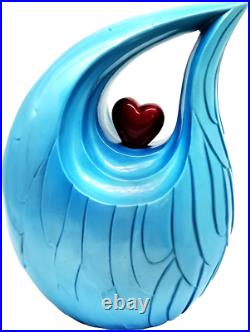 Large Blue Angel Wing Cremation Urn Ceramic Teardrop Urn For Up To 150 lbs