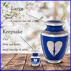 Large Blue Urn Angel Wings with 4 Small Keepsakes