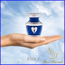 Large Blue Urn Angel Wings with 4 Small Keepsakes