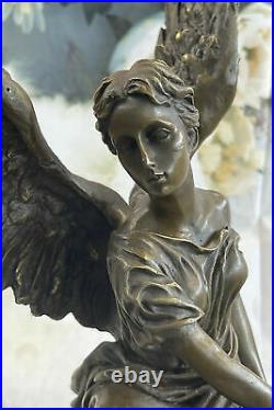 Large Bronze Female With Angelic Wings Marble Sculpture Art Nouveau Style Art