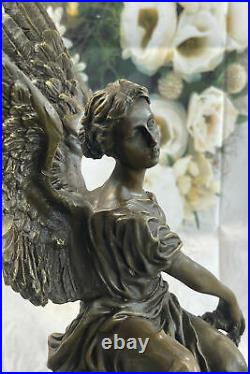Large Bronze Female With Angelic Wings Marble Sculpture Art Nouveau Style Art