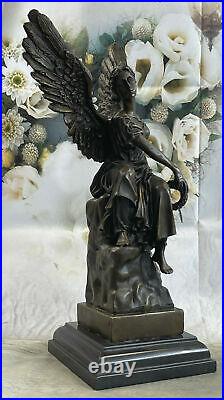 Large Bronze Female With Angelic Wings Marble Sculpture Art Nouveau Style Figure