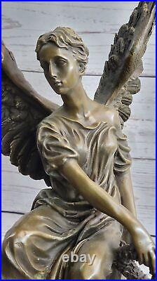 Large Bronze Female With Angelic Wings Marble Sculpture Art Nouveau Style Statue