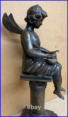 Large Bronze Sculpture Winged Angel Musician Piano Keys 64cm High