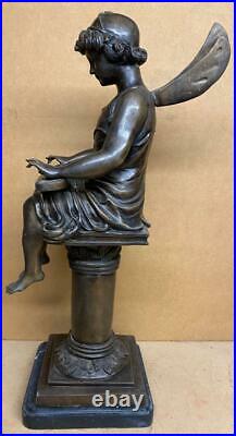 Large Bronze Sculpture Winged Angel Musician Piano Keys 64cm High