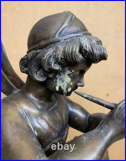 Large Bronze Sculpture Winged Angel Musician Trumpet 62cm High