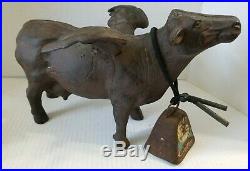 Large Cast Iron Cow with Angel Wings Cow Bell Heavy over 11 lbs Door Stop