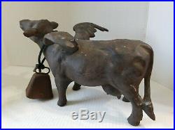 Large Cast Iron Cow with Angel Wings Cow Bell Heavy over 11 lbs Door Stop
