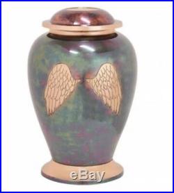 Large Cremation Urn For Human Adult Funeral Ashes Raku Brass Angel Wings