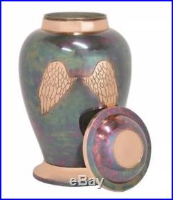 Large Cremation Urn For Human Adult Funeral Ashes Raku Brass Angel Wings