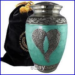 Large Cremation Urn for Human Adult Funeral Ashes Brass Metal-Loving Angel Wings