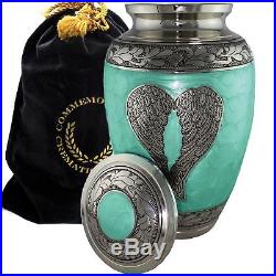 Large Cremation Urn for Human Adult Funeral Ashes Brass Metal-Loving Angel Wings