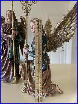 Large Decorative Christmas Angels With Candelabras Set Of 2 Handpainted Rare