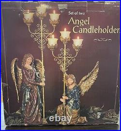 Large Decorative Christmas Angels With Candelabras Set Of 2 Handpainted Rare