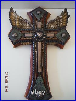 Large Decorative Cross with Angel Wings on Solid Wood Cross 19x12