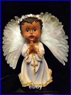 Large Fiber Optic African American Angel Lamp with Moving Wings Mesmerizing