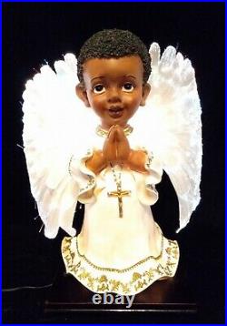 Large Fiber Optic African American Angel Lamp with Moving Wings Mesmerizing