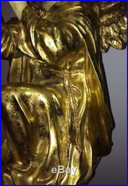 Large Gold Golden Angel Wings Flute Statue 34 & Pedestal 27 Overall 61 Tall