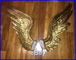Large Gold Golden Angel Wings Flute Statue 34 & Pedestal 27 Overall 61 Tall