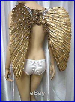 Large Gold Rhinestone Angel Wings Dance Costume Rave Bra Cosplay Made to Order